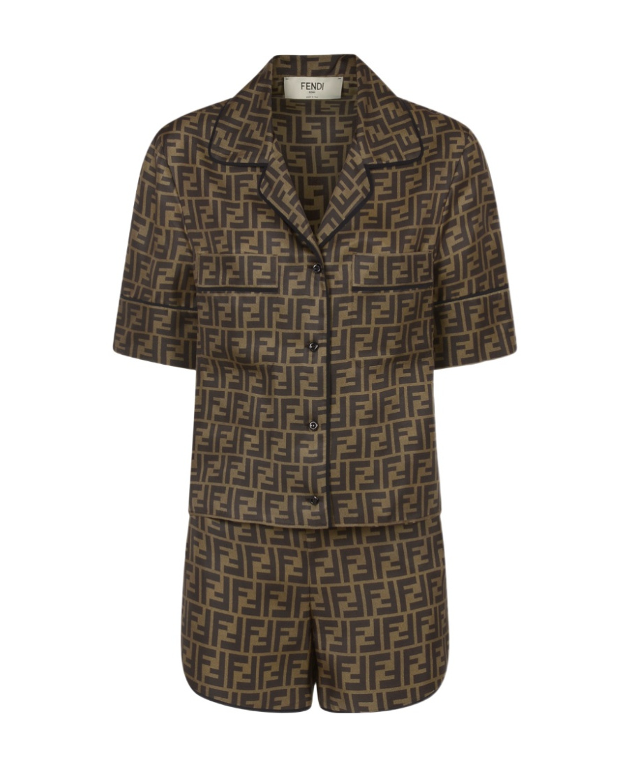 Fendi Ff Pattern Silk Pajama Set In Black