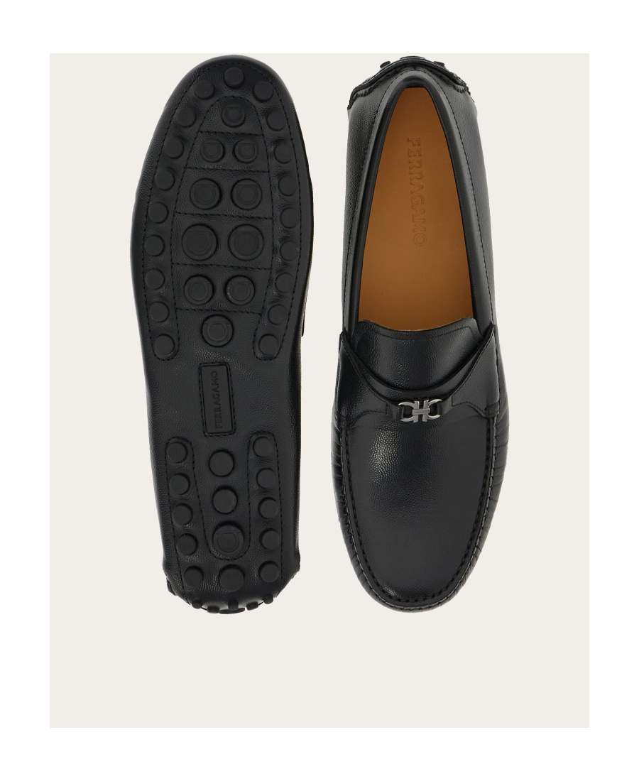 Ferragamo Gancini-buckle Leather Loafers In Black