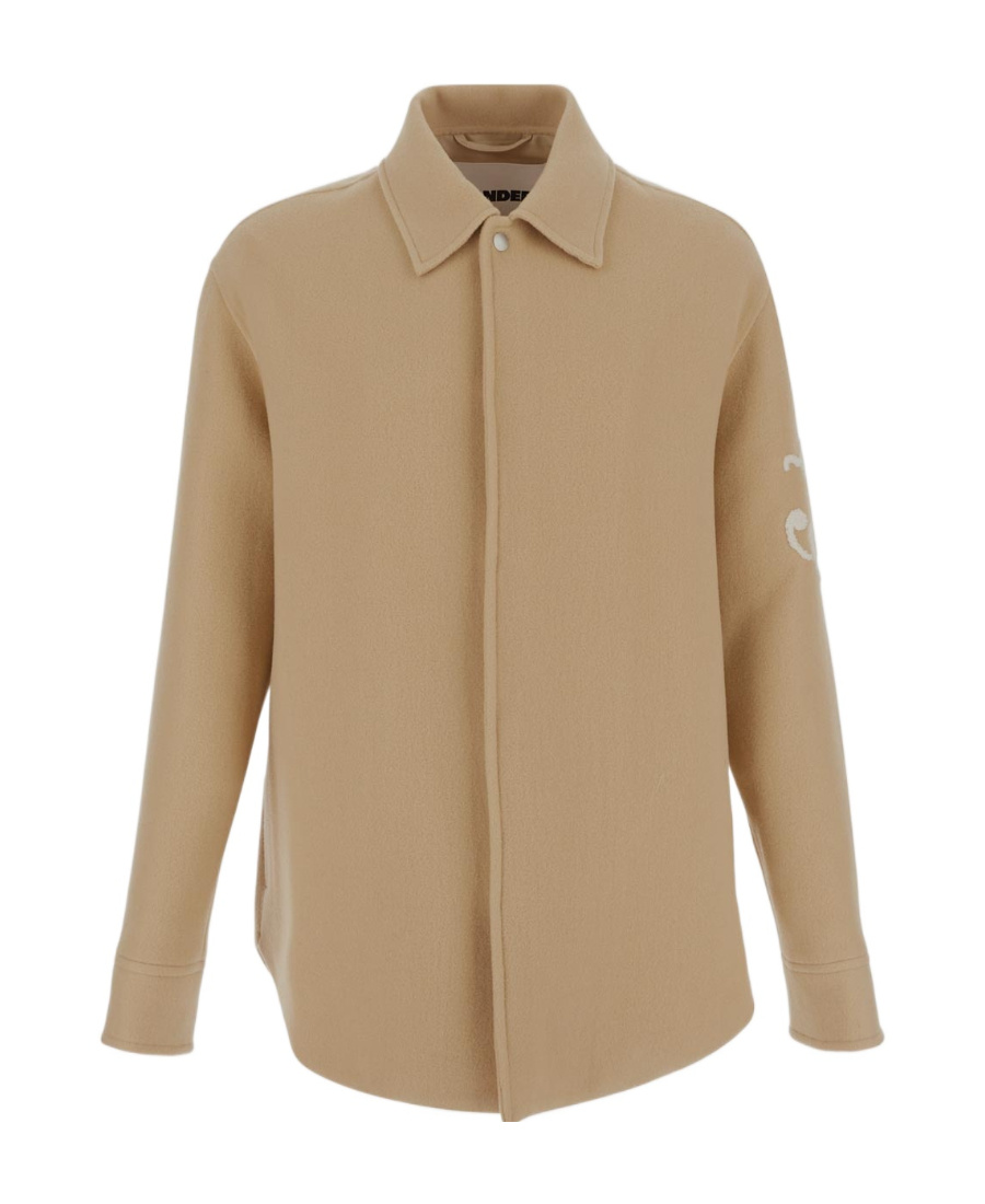 Jil Sander Logo-embroidered Virgin-wool Jacket In Nude