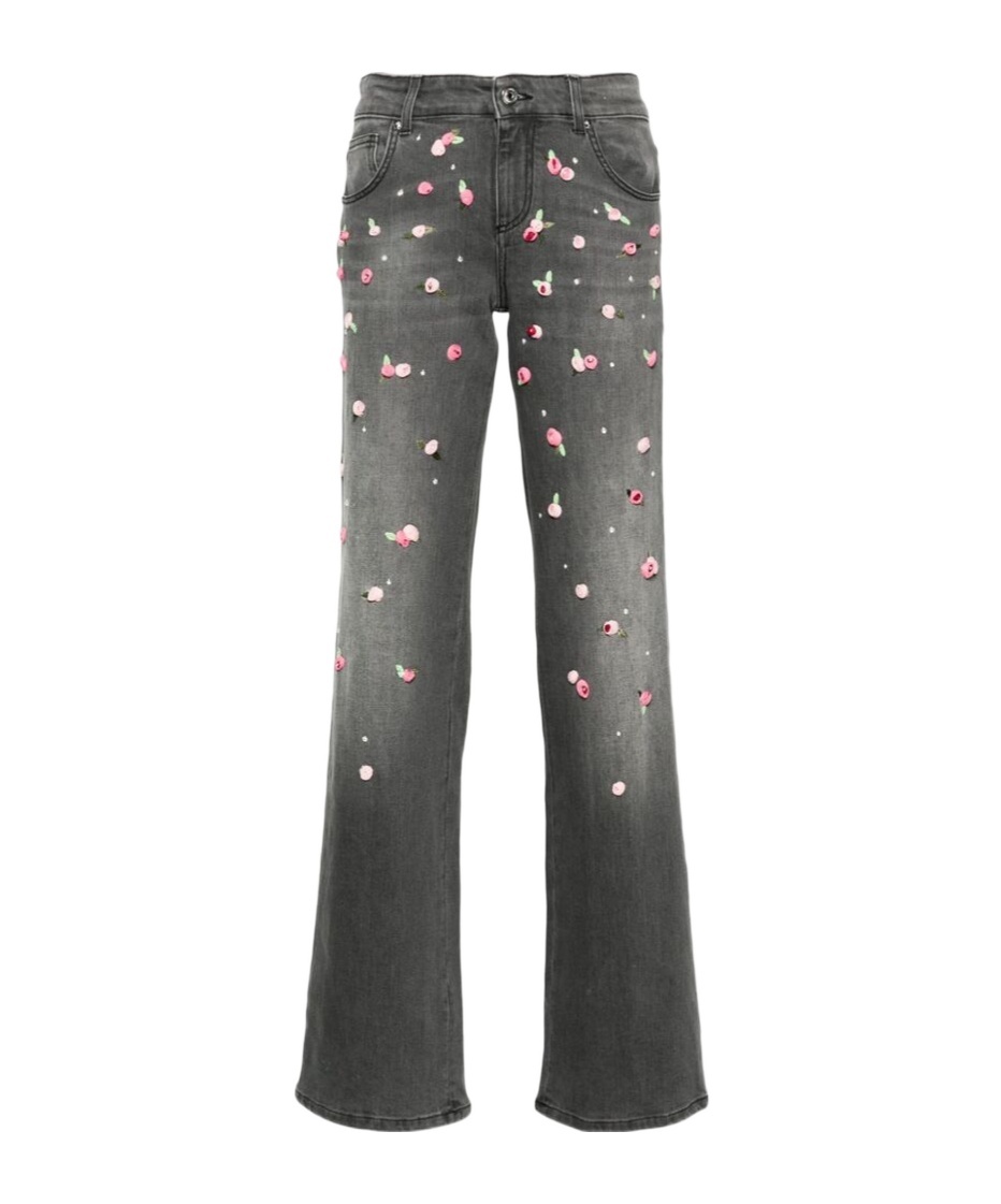 Blumarine Embroidered Denim Straight Jeans In Black