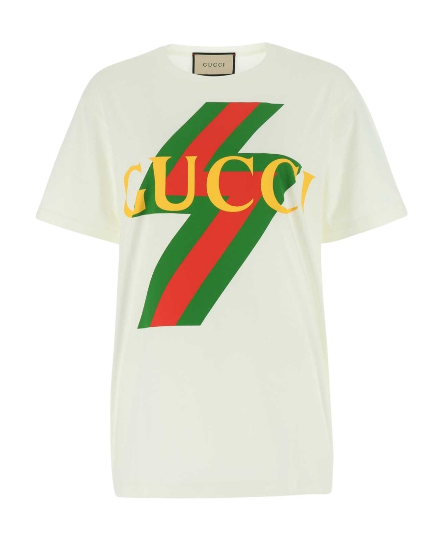 Gucci Web Lightning-print Round-neck T-shirt In Off White