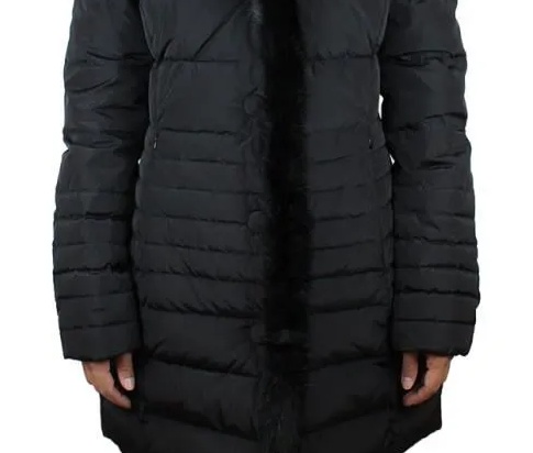 Shop Armani Jeans Down Jacket With Hairy Collar Logo In Black