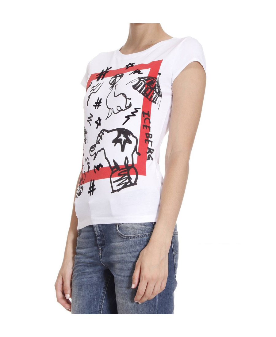 Shop Iceberg T-shirt With Round Neck And Short Sleeves In White
