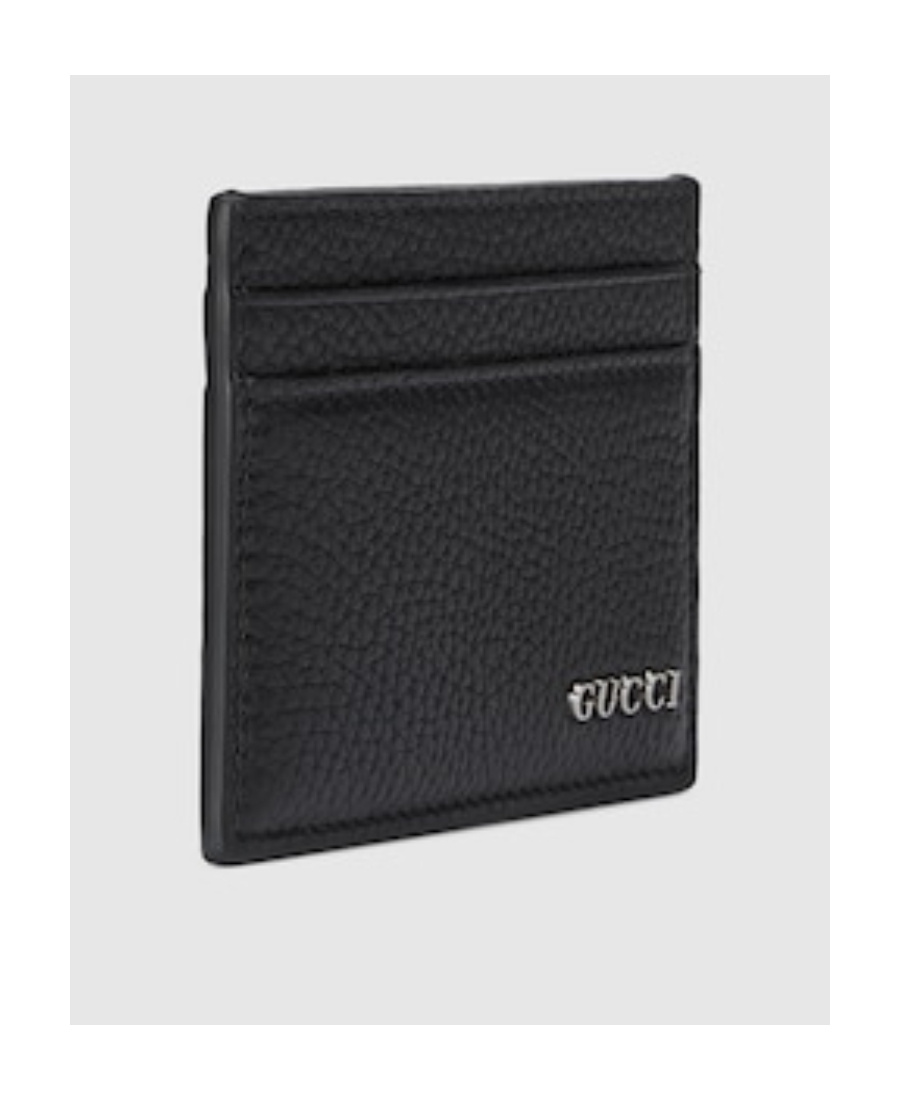 Gucci Black Card-holder With Logo Detail In Hammered Leather Man In Black