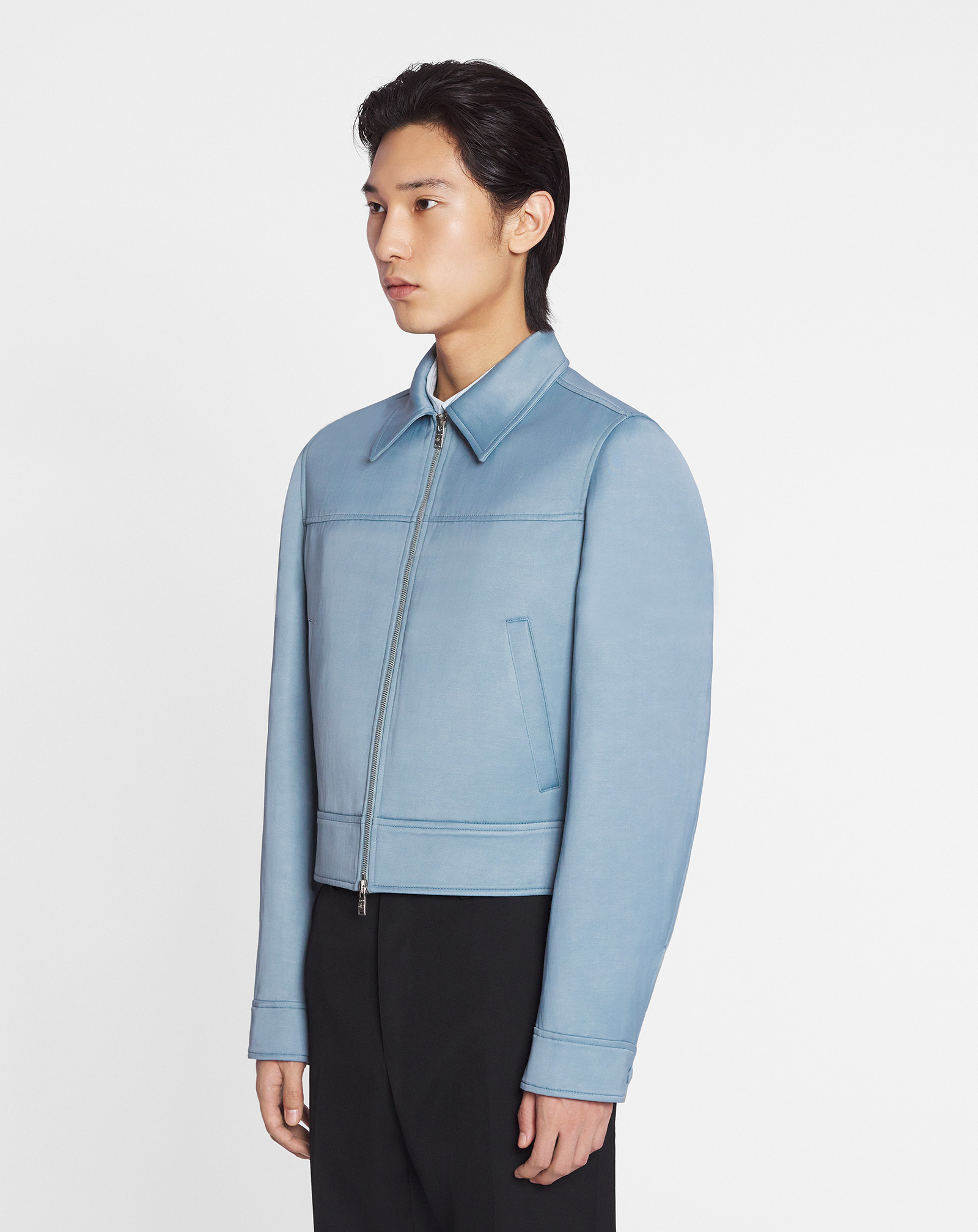 Lanvin Floral Embroidery Zipper Jacket In Blue