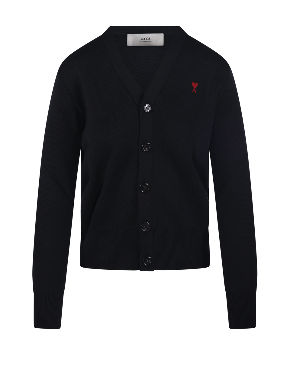 Ami Alexandre Mattiussi Ami V-neck Button-down Cardigan With Subtle Red Emblem In Blue