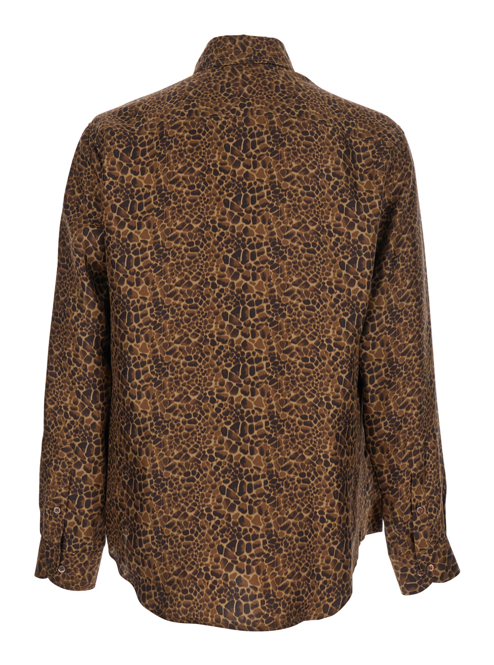 Emporio Armani Brown Shirt With Leopard Print And Pointed Collar In Silk Man In Brown