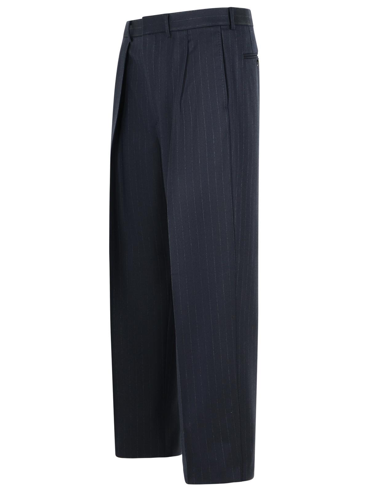 Tom Ford Wool Trousers With Pleated Front And Pinstripe Pattern In Blue