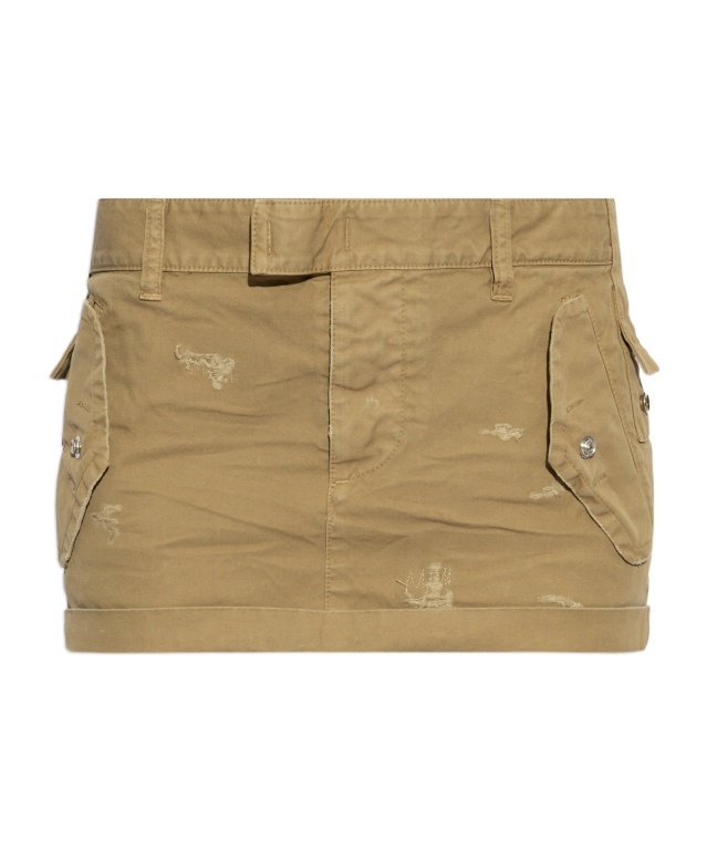 Dsquared2 Beige Short Skirt With Distressed Effect In Green