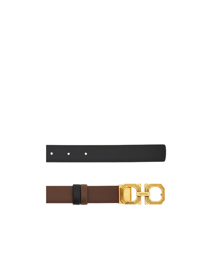 Ferragamo Squared Gancini Leather Belt In Brown