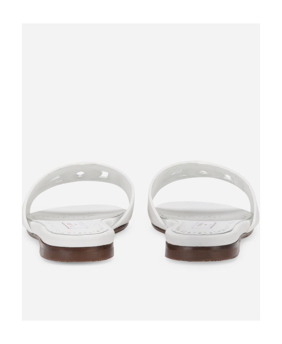 Dolce & Gabbana White Leather Slide With Dg Logo In White