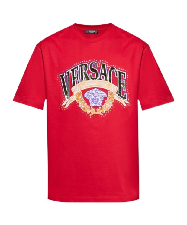 Versace Sequin-embellished Crew-neck T-shirt In Red