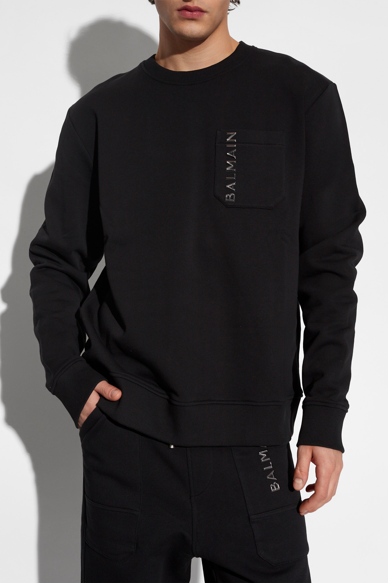 BALMAIN LOGO-LETTERING COTTON SWEATSHIRT 