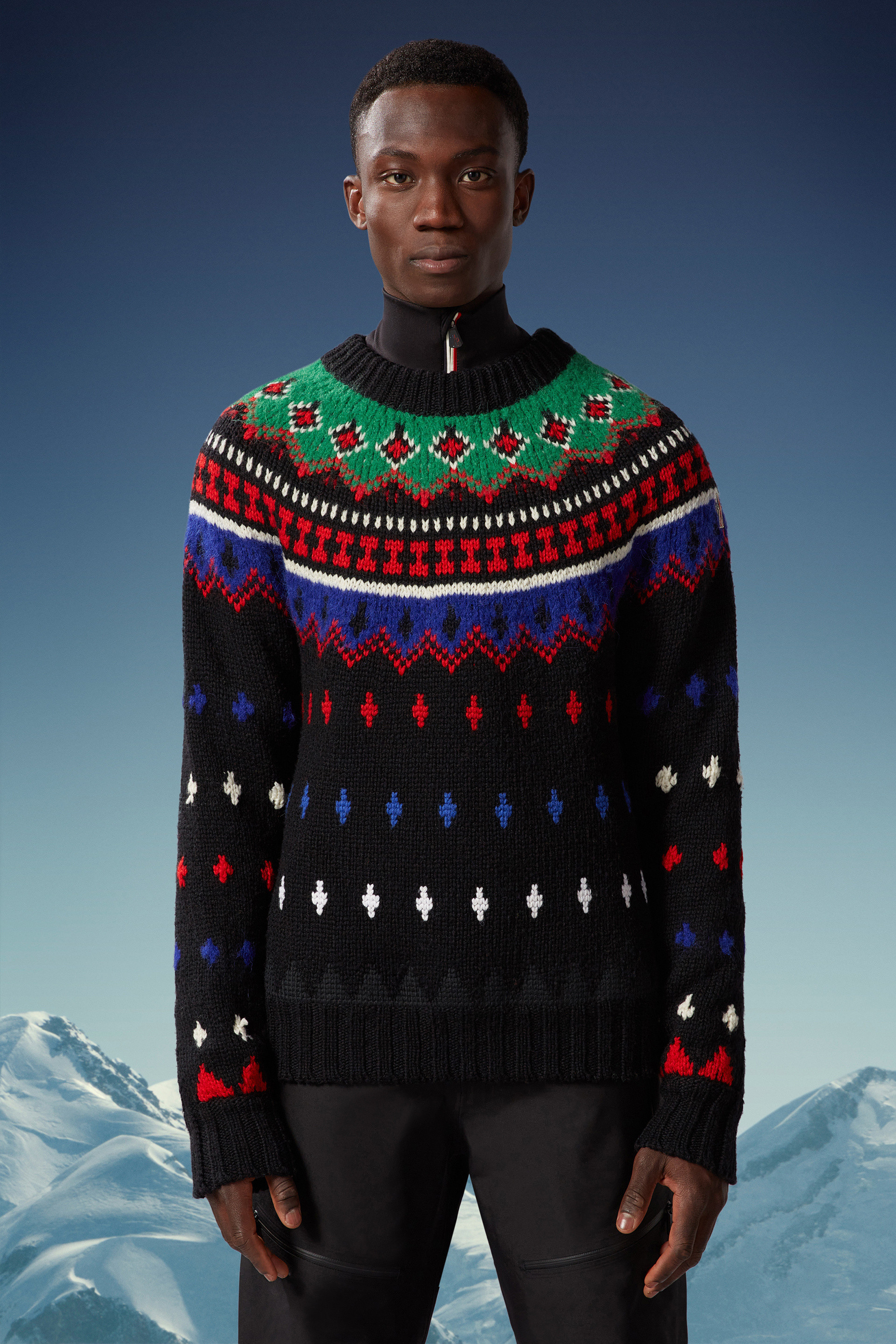 Shop Moncler Alpaca Wool Jacquard Jumper In Black