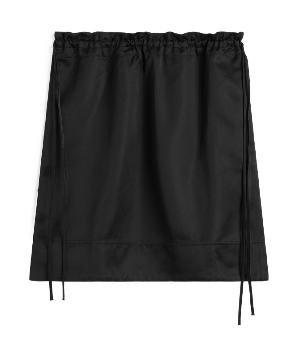 Totême Black Drawstring Satin Miniskirt In Black