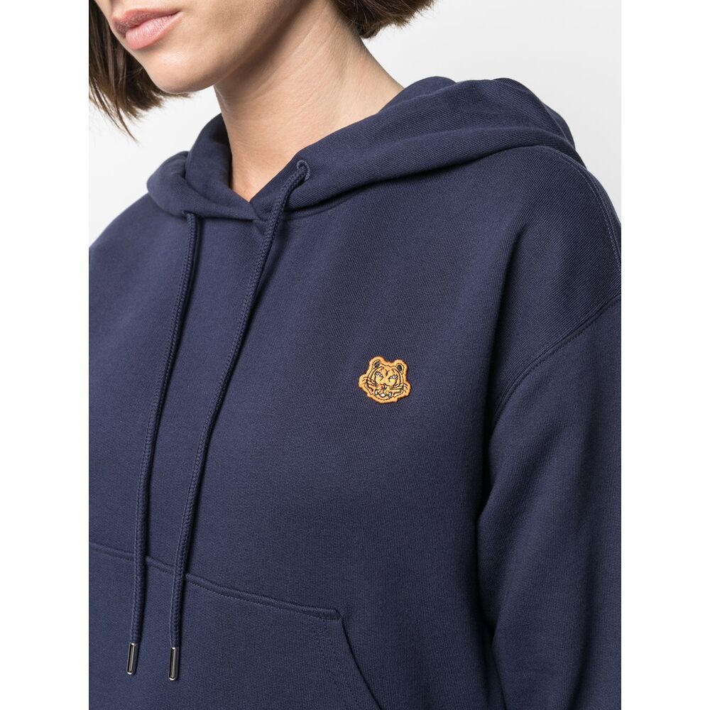 Kenzo Relaxed-fit Blue Hoodie With Embroidered Logo In Blue