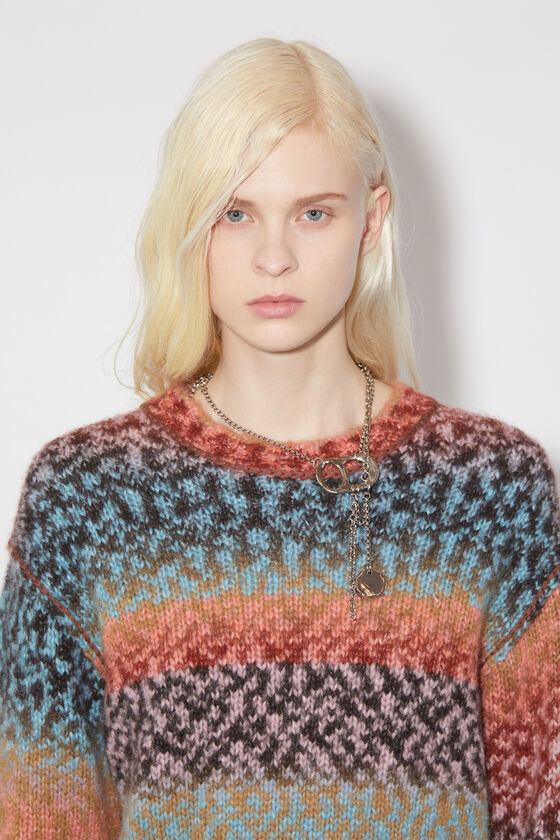 Acne Studios Patterned-intarsia Round-neck Jumper In Pink