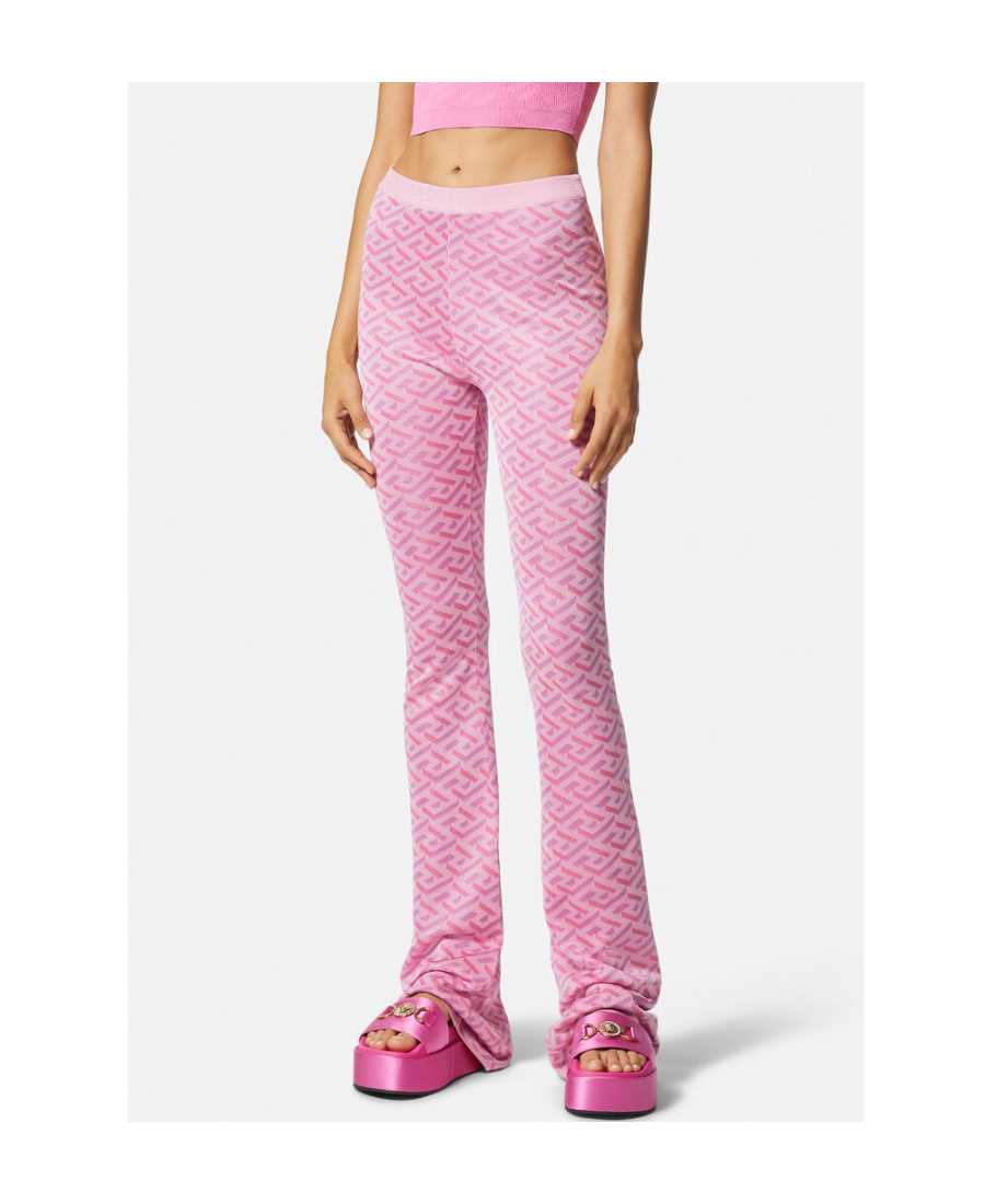 Versace La Greca Jacquard Flared Trousers In Pink