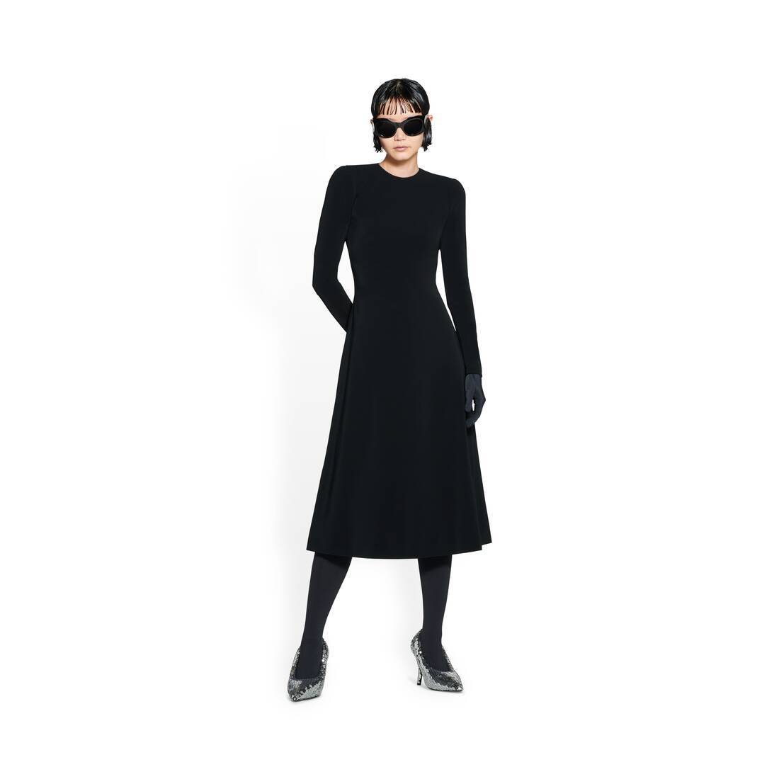 BALENCIAGA BALENCIAGA CREWNECK PLEATED LONG-SLEEVED DRESS