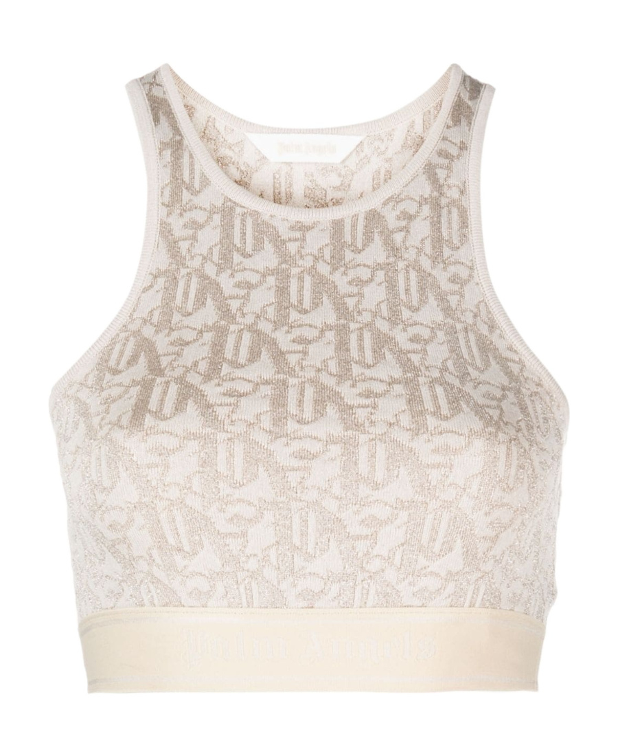 Palm Angels Monogram Jacquard-knit Bra Top In White