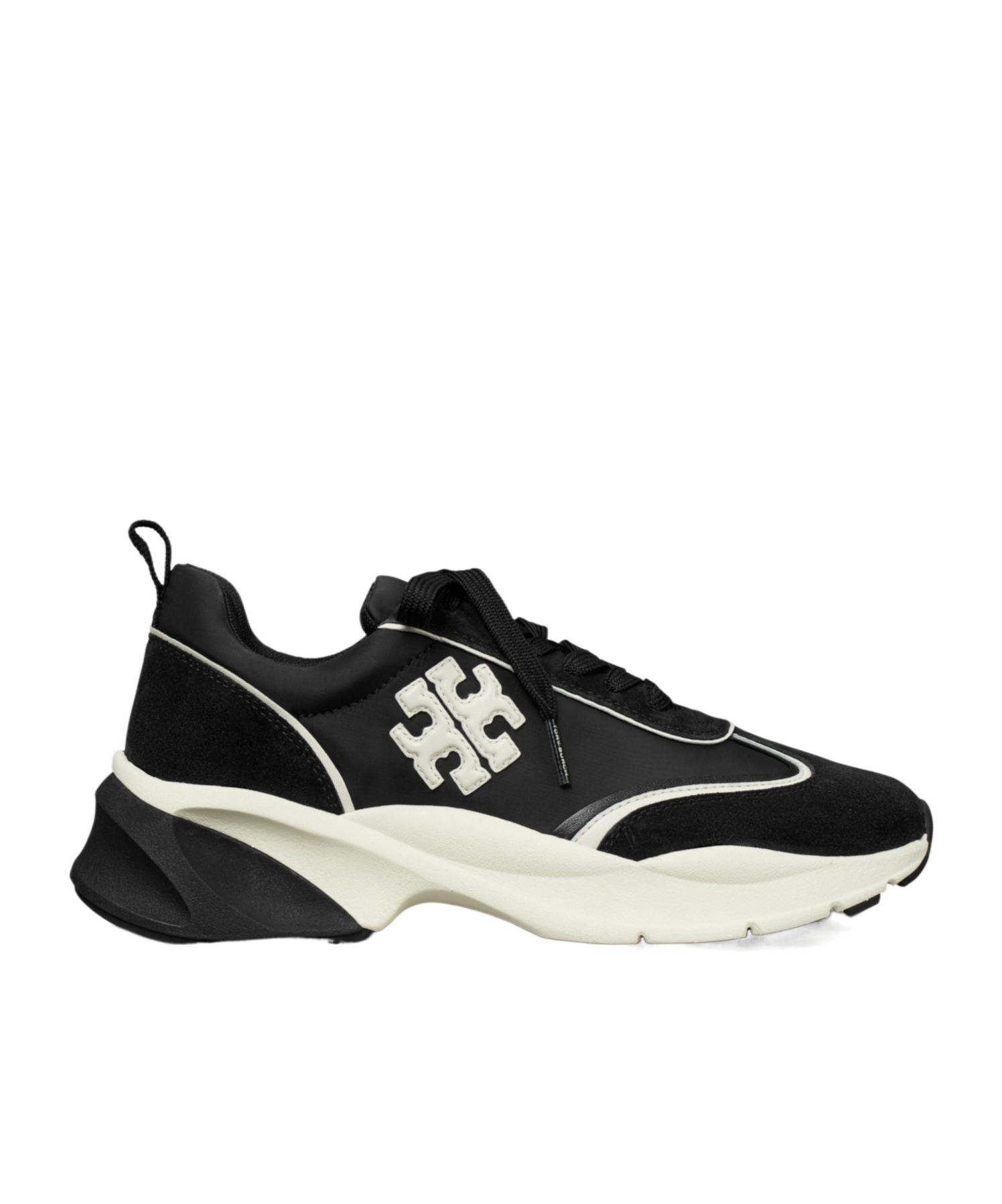 Tory Burch Good Luck Black And White Sneakers With Double T Detail In Tech Jersey And Fabric Woman In Black