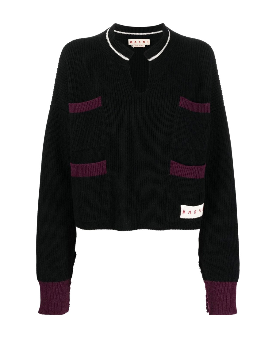 Marni Multi-pocket Split-neck Jumper In Black