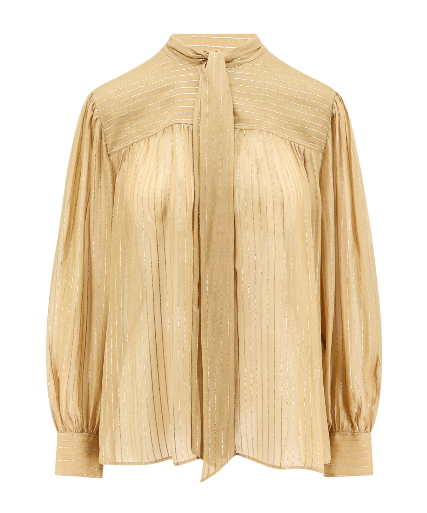 Chloé Silk Shirt With Metallic Stripes And Lurex In Neutral