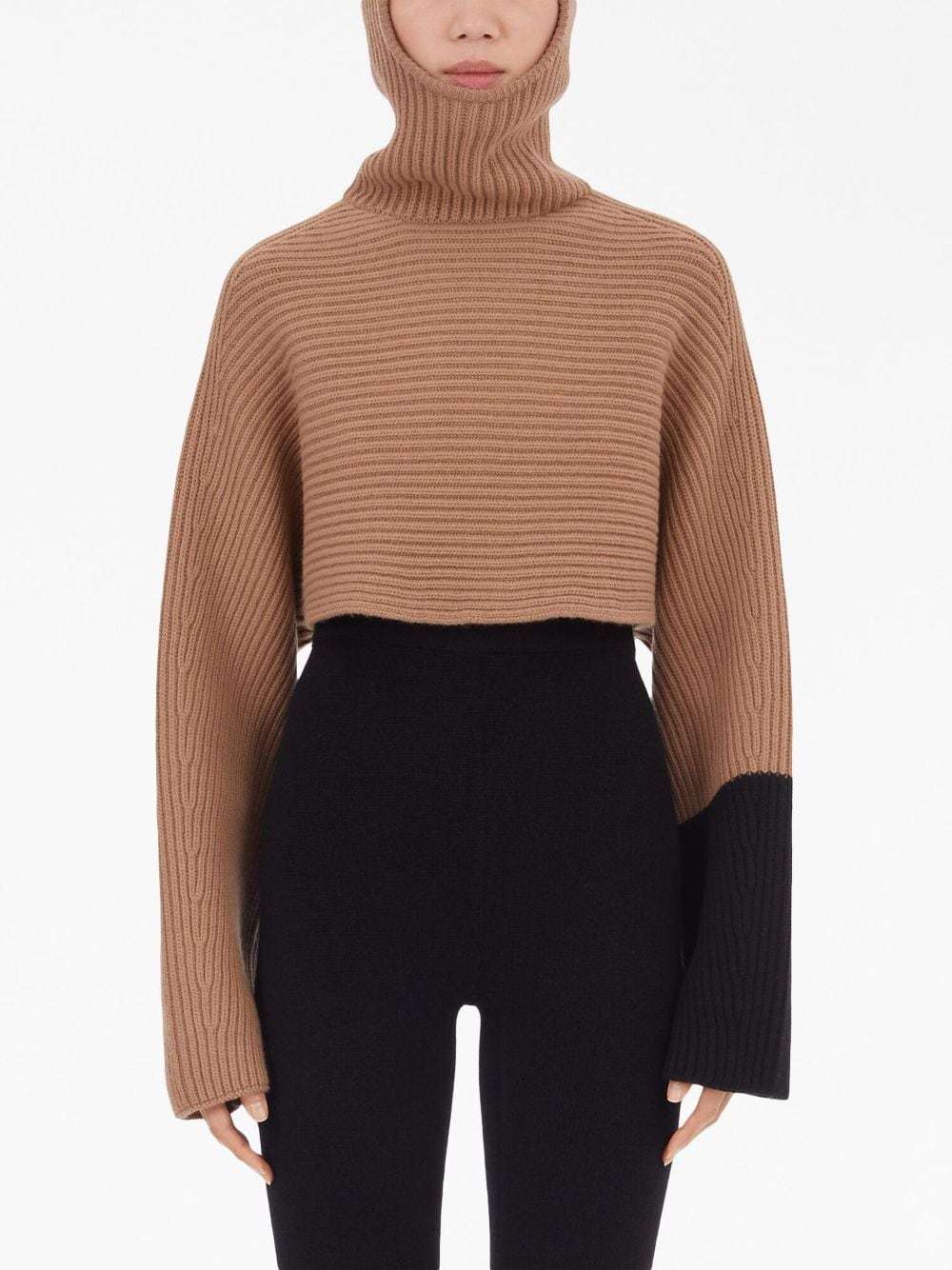 Ferragamo Colour-block Ribbed Jumper In Brown