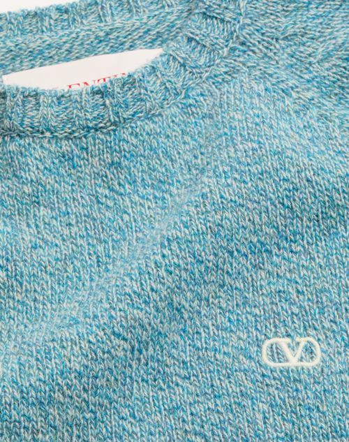 Valentino Crewneck Wool Jumper With Vlogo Embroidery In Blue