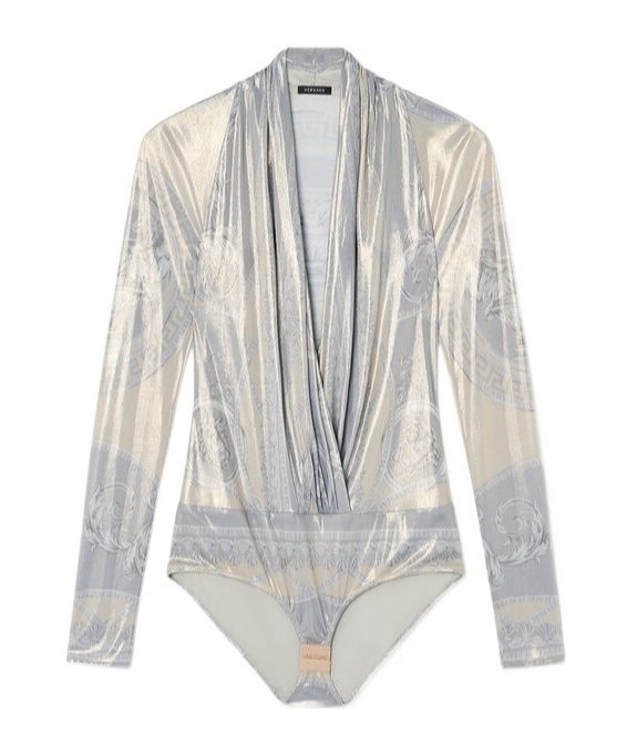 Versace La Coupe Des Dieux Draped Bodysuit In Gray