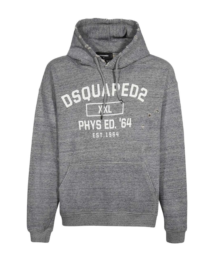 Dsquared2 Distressed Logo-print Hoodie In Gray