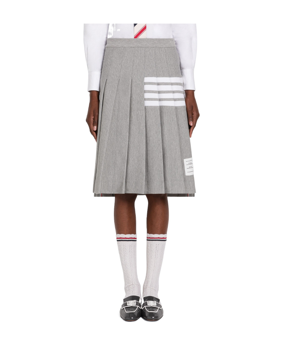 Thom Browne 4 Bar-stripe Step-hem Pleated Skirt In Gray