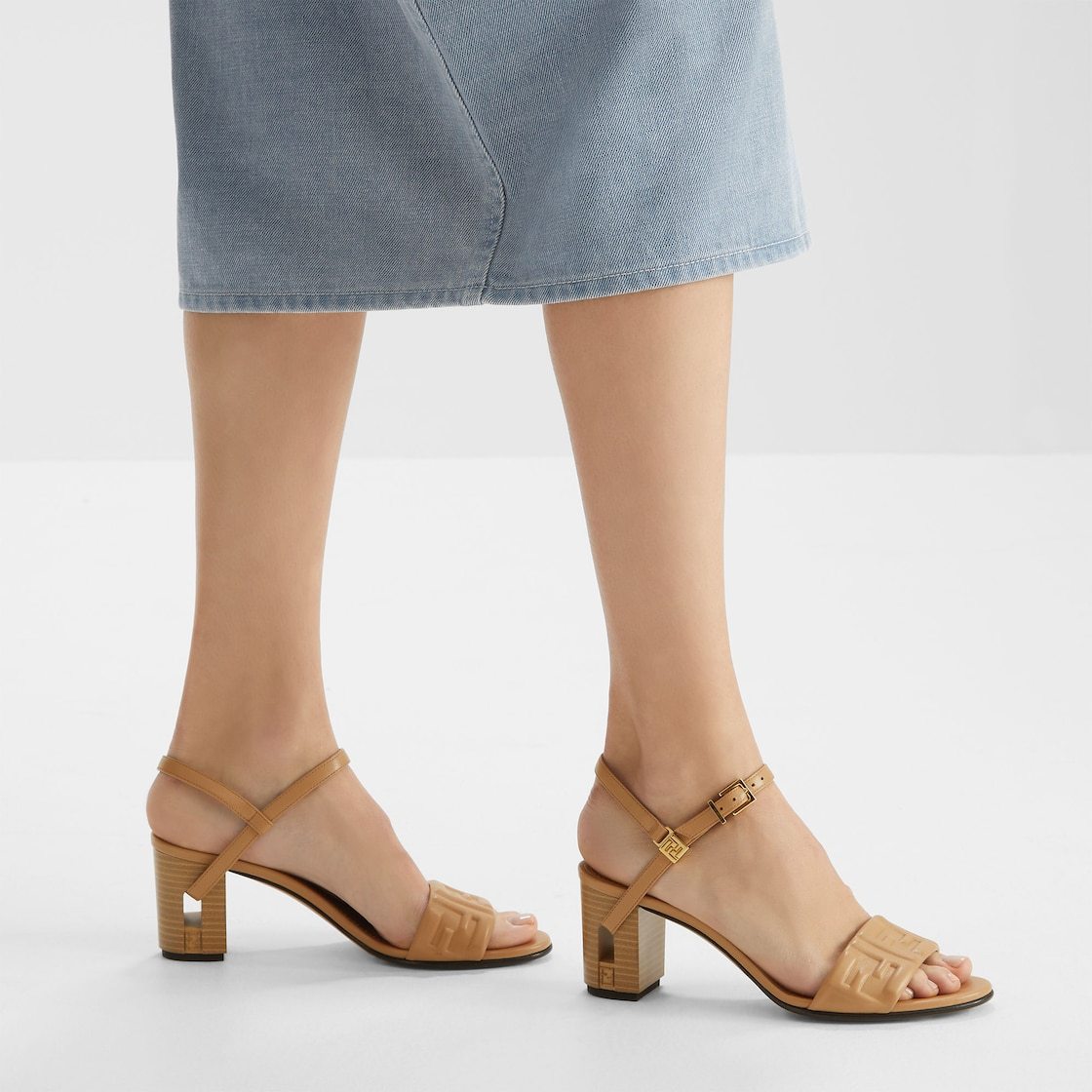 Fendi Delfina Ff Leather Block-heel Sandals In Nude