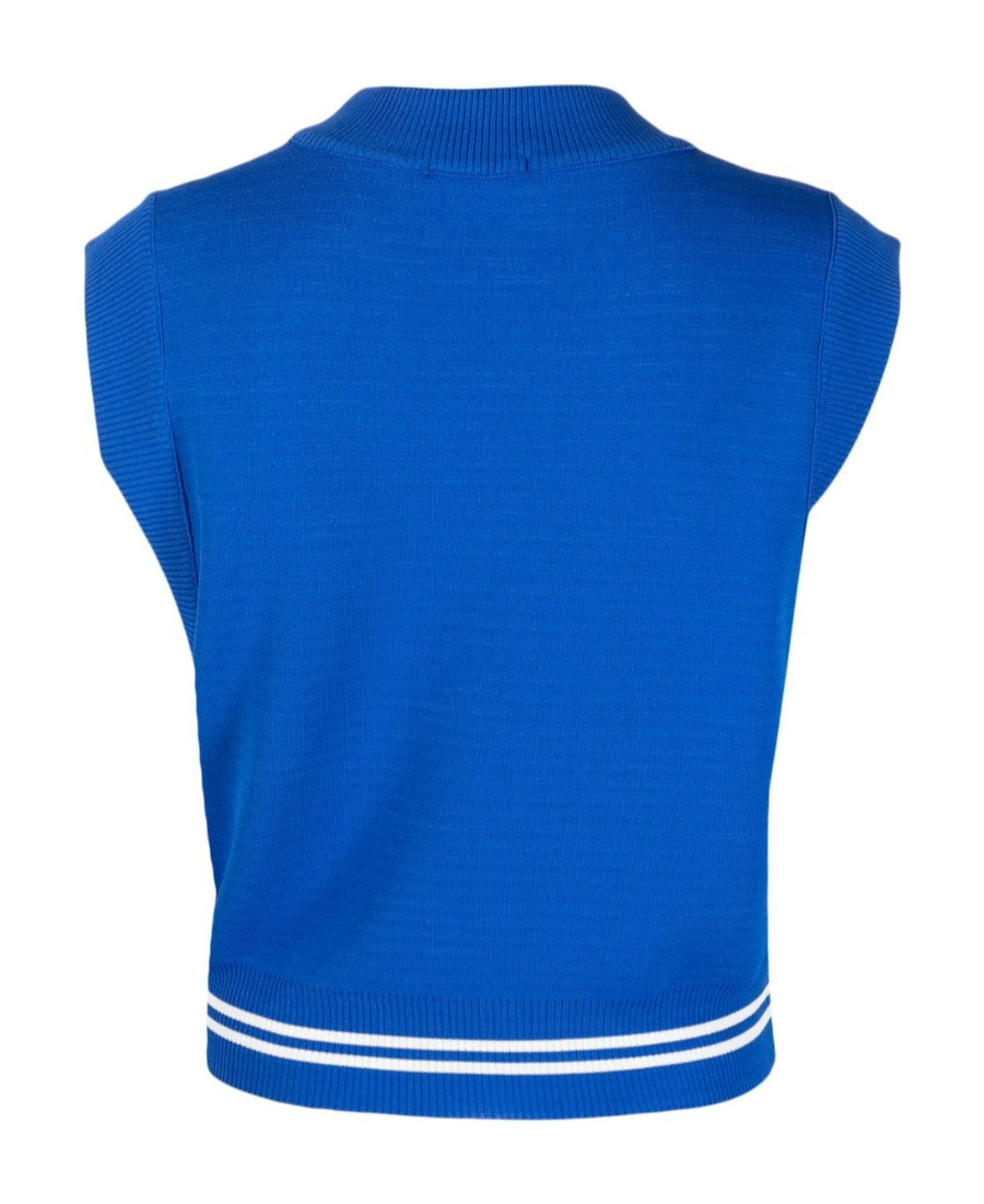 Shop Autry Logo-embroidered Cap-sleeved Knitted Top In Blue
