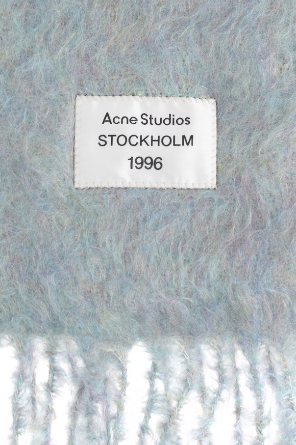 Acne Studios Womens Light Blue Melange Fringed Knitted Scarf In Gray