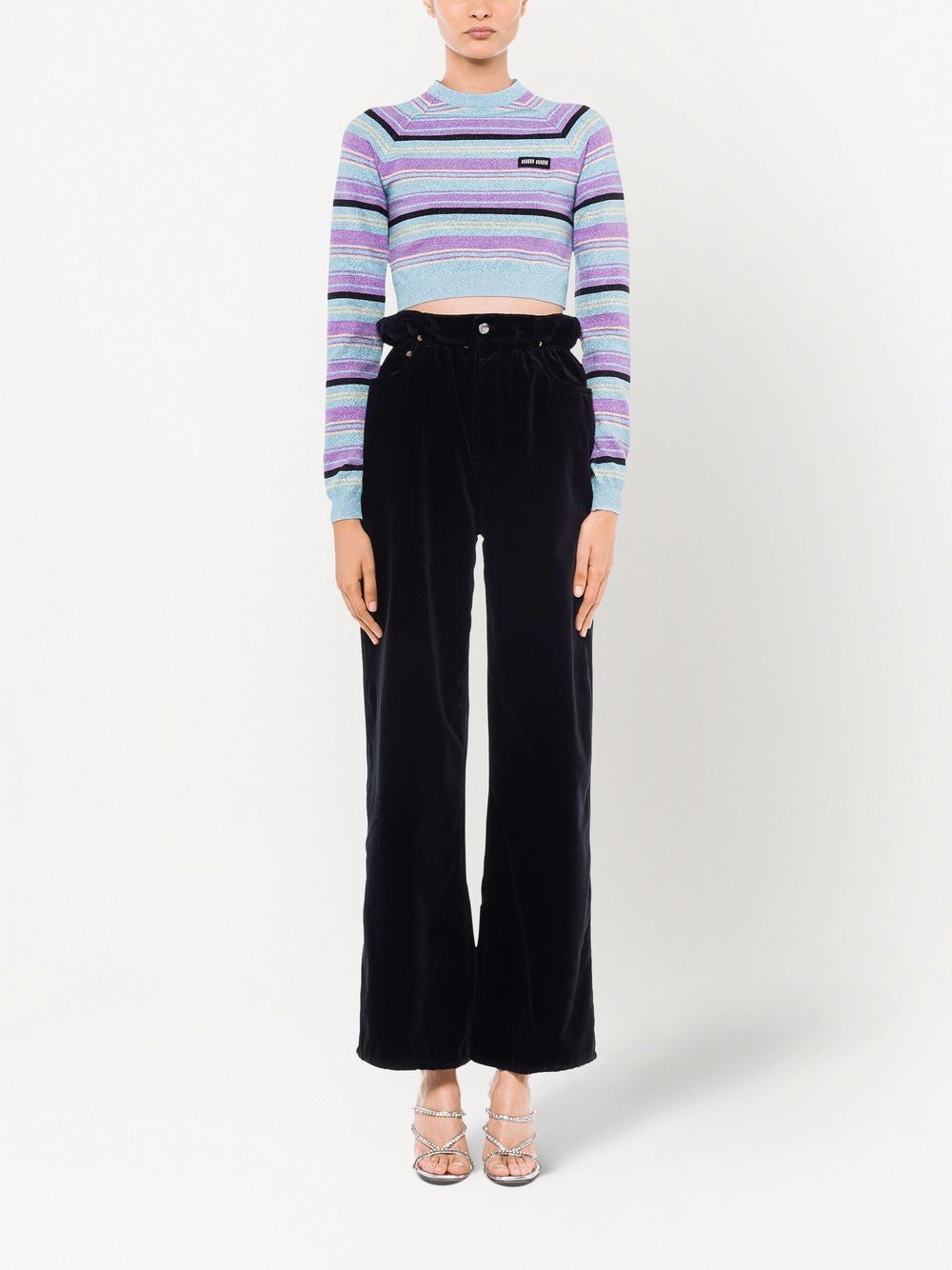 Miu Miu Striped Cropped Jumper In Blue