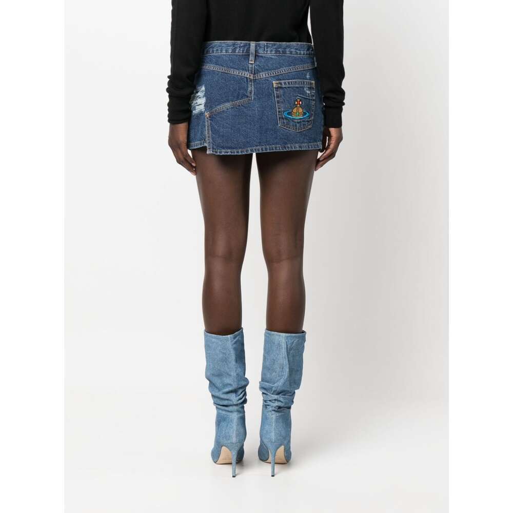 Vivienne Westwood Mini Logo-embroidered Jeans Skirt In Blue