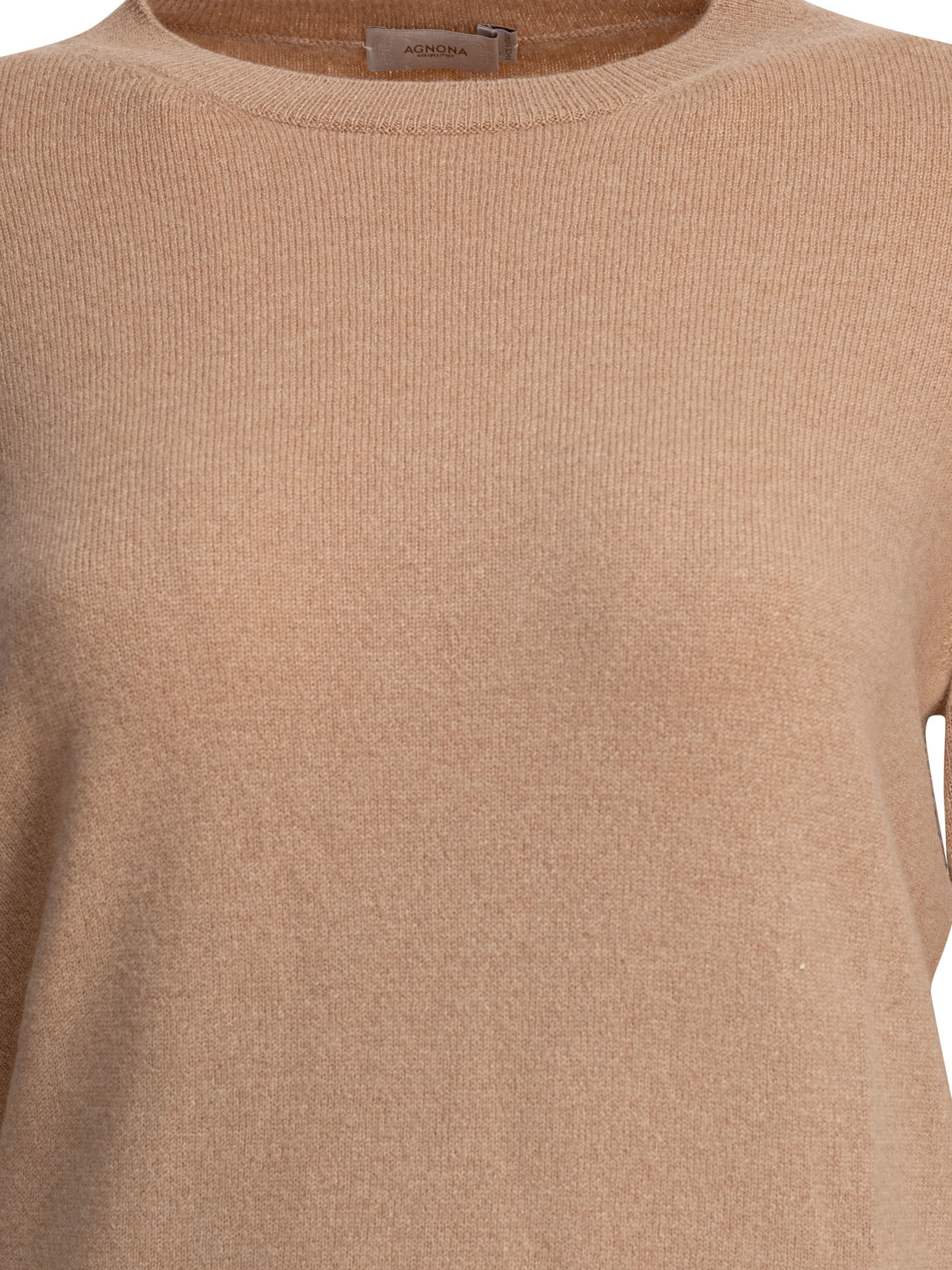 Agnona Crew Neck Knitwear With Ribbed Cuffs And Hem In Brown