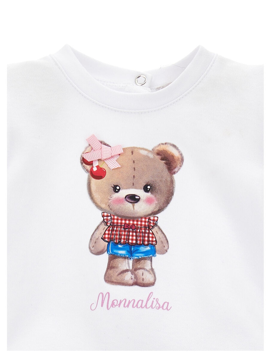 Monnalisa Teddy Bear-print Bloomers Set In White