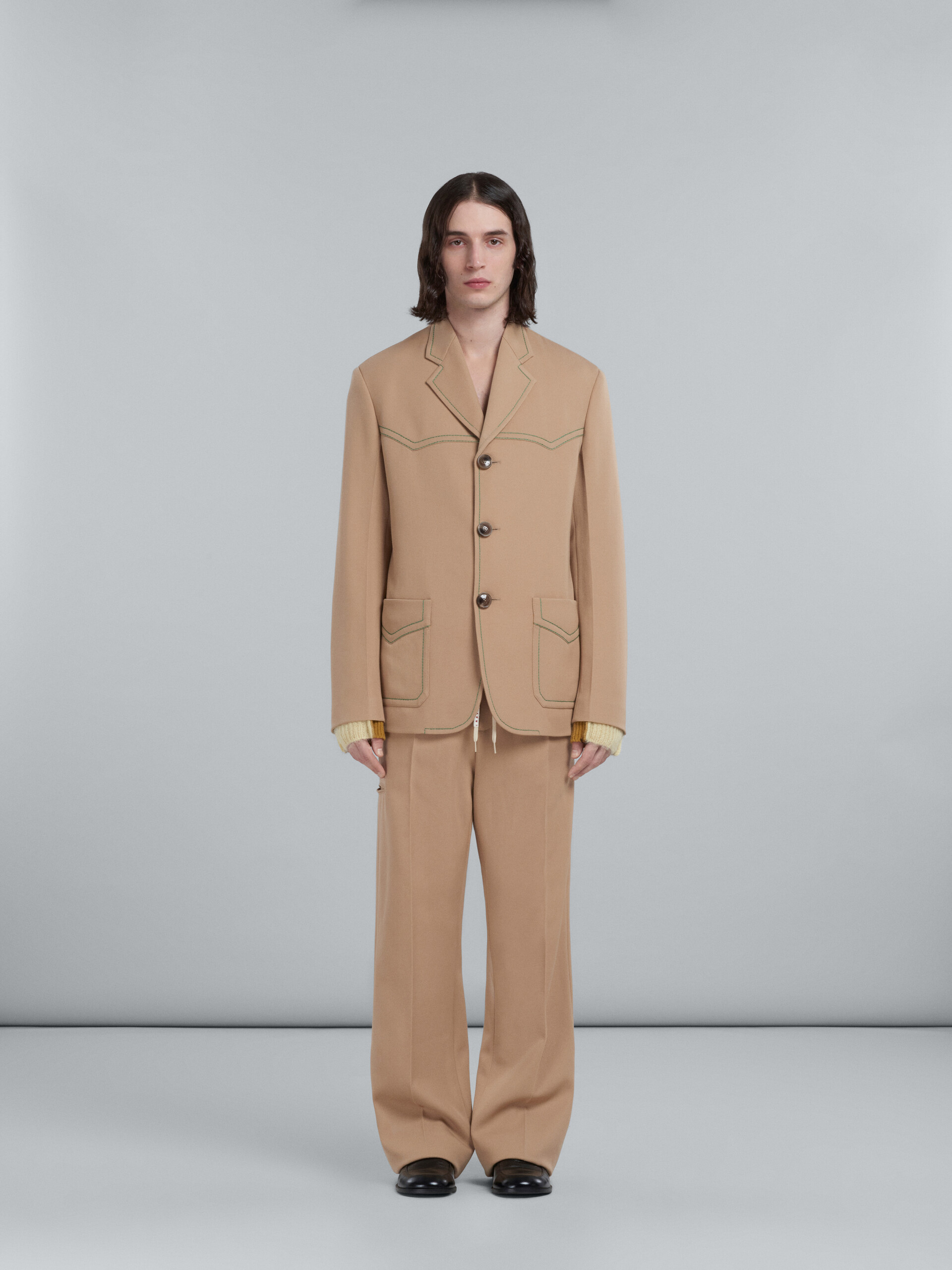Shop Marni Blazer In Beige Cavalry Wool In Nude