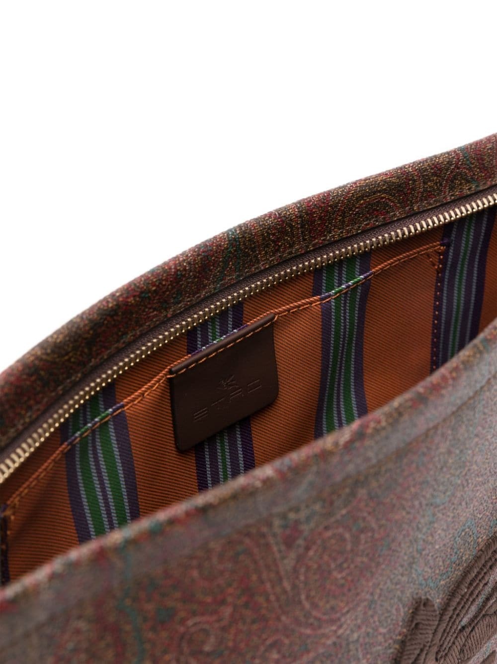 Etro Large Paisley Pouch With Pegaso Detail In Brown