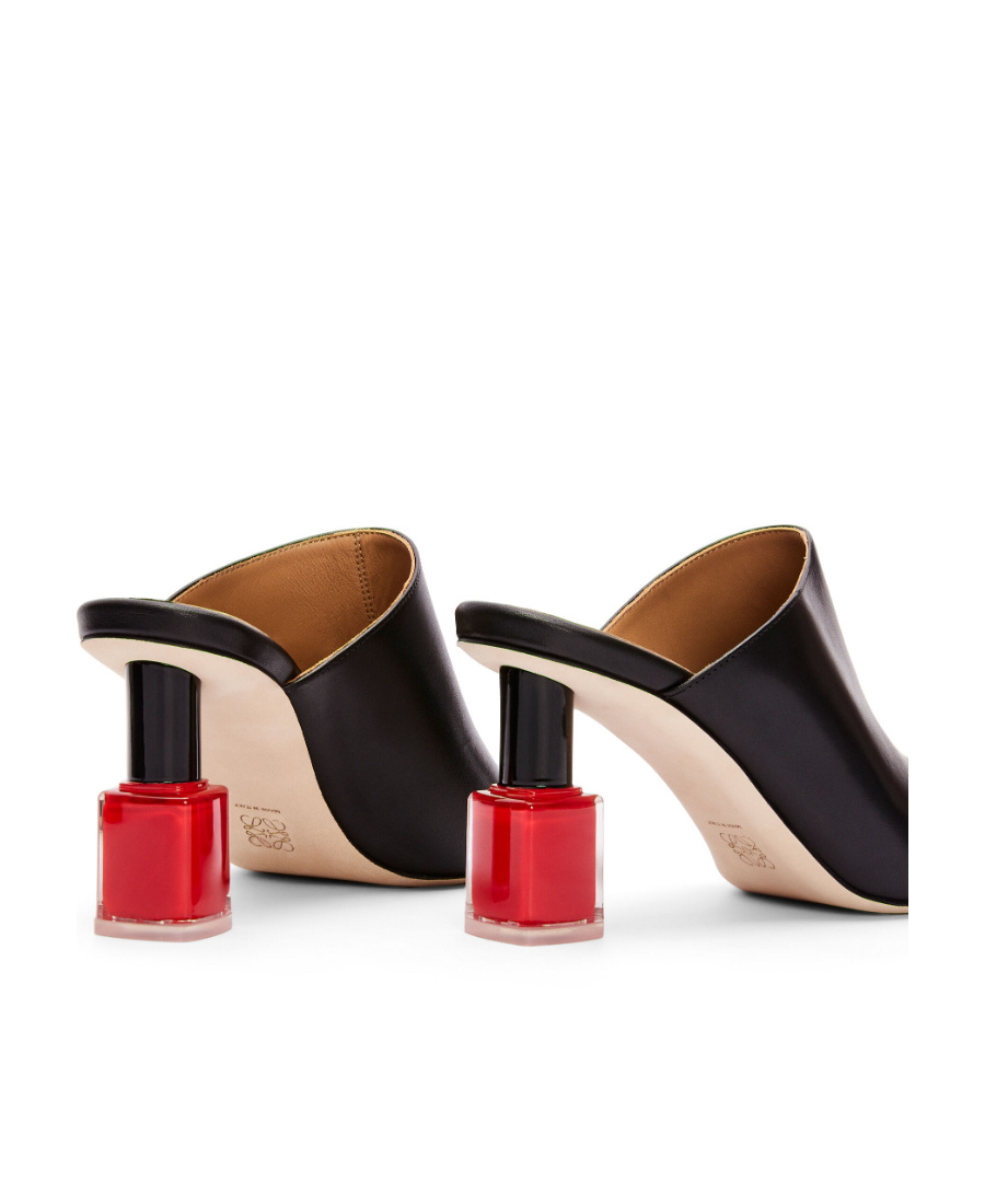 Loewe Nail Polish-heel 80 Leather Mules In Black