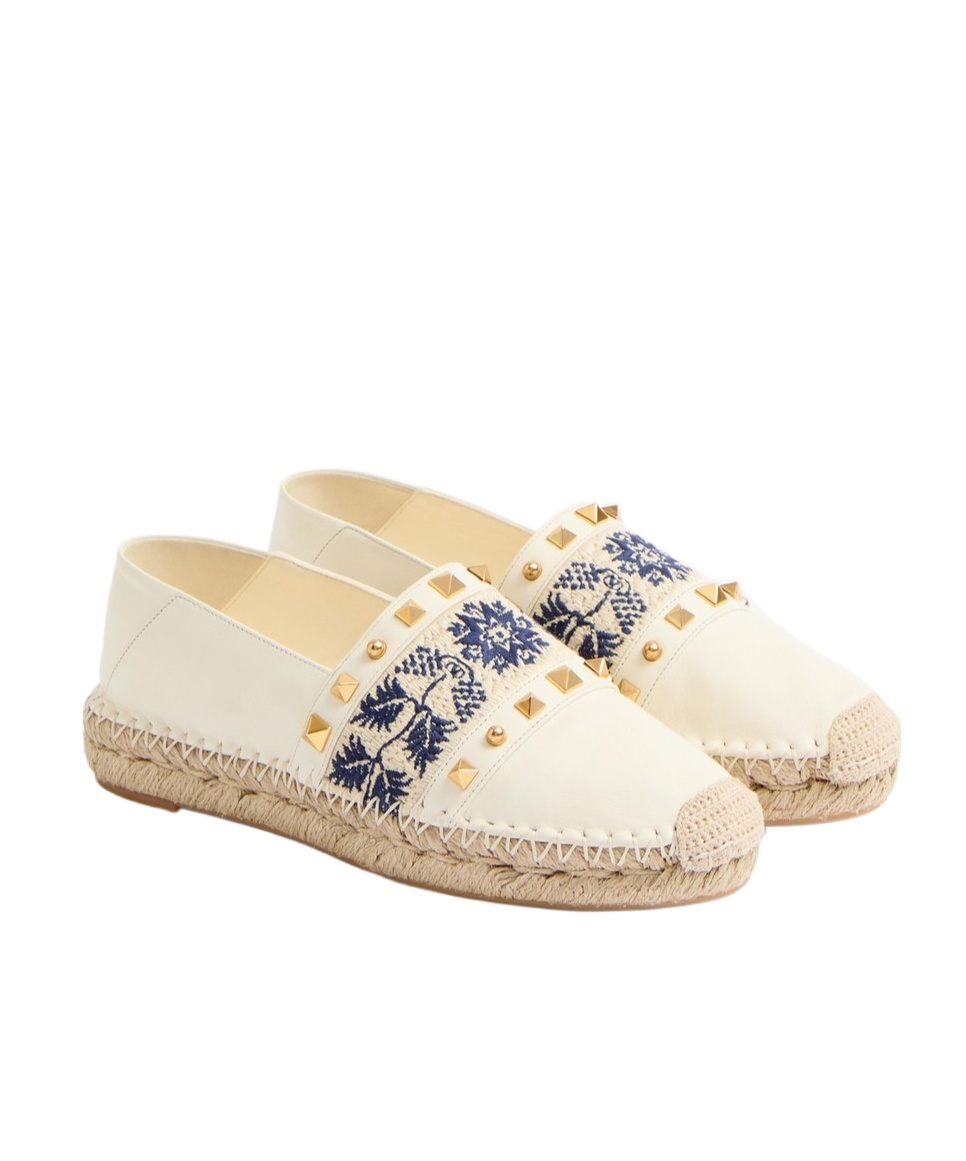 Valentino Country Leather Espadrilles In Nude