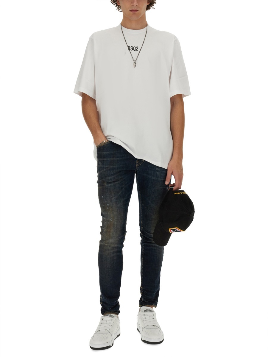 Dsquared2 White Crewneck T-shirt With Dsq2 Logo In Cotone Man In White