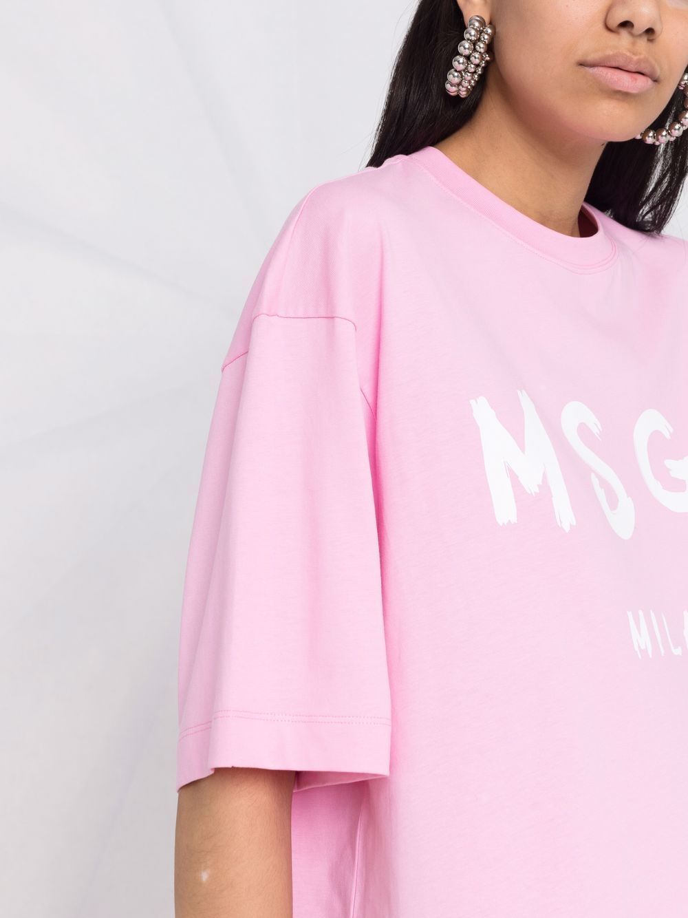Msgm Logo-print Cotton T-shirt Dress In Pink