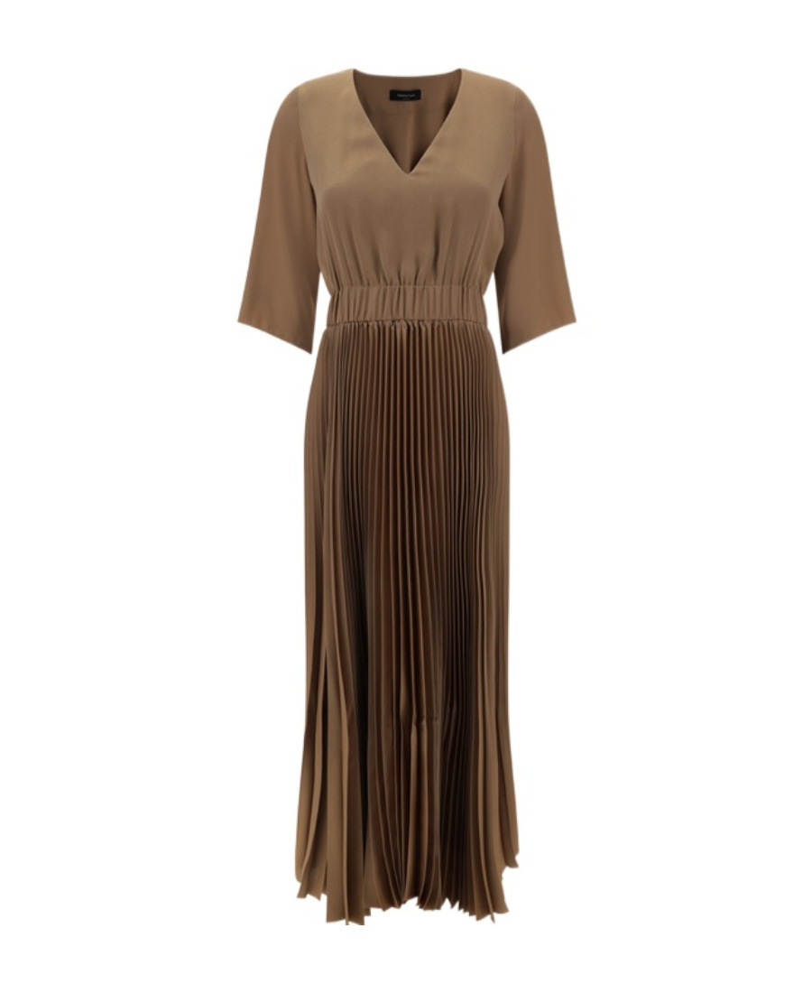 Fabiana Filippi Pleated Effect V-neck Long Dress In Brown