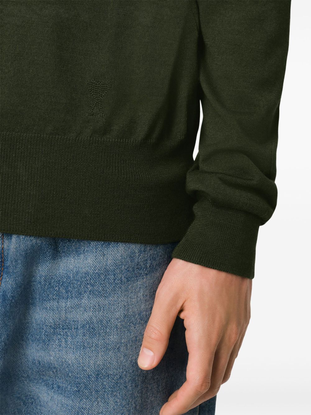 Ami Alexandre Mattiussi Slim Fit Knit Crewneck Sweater In Green
