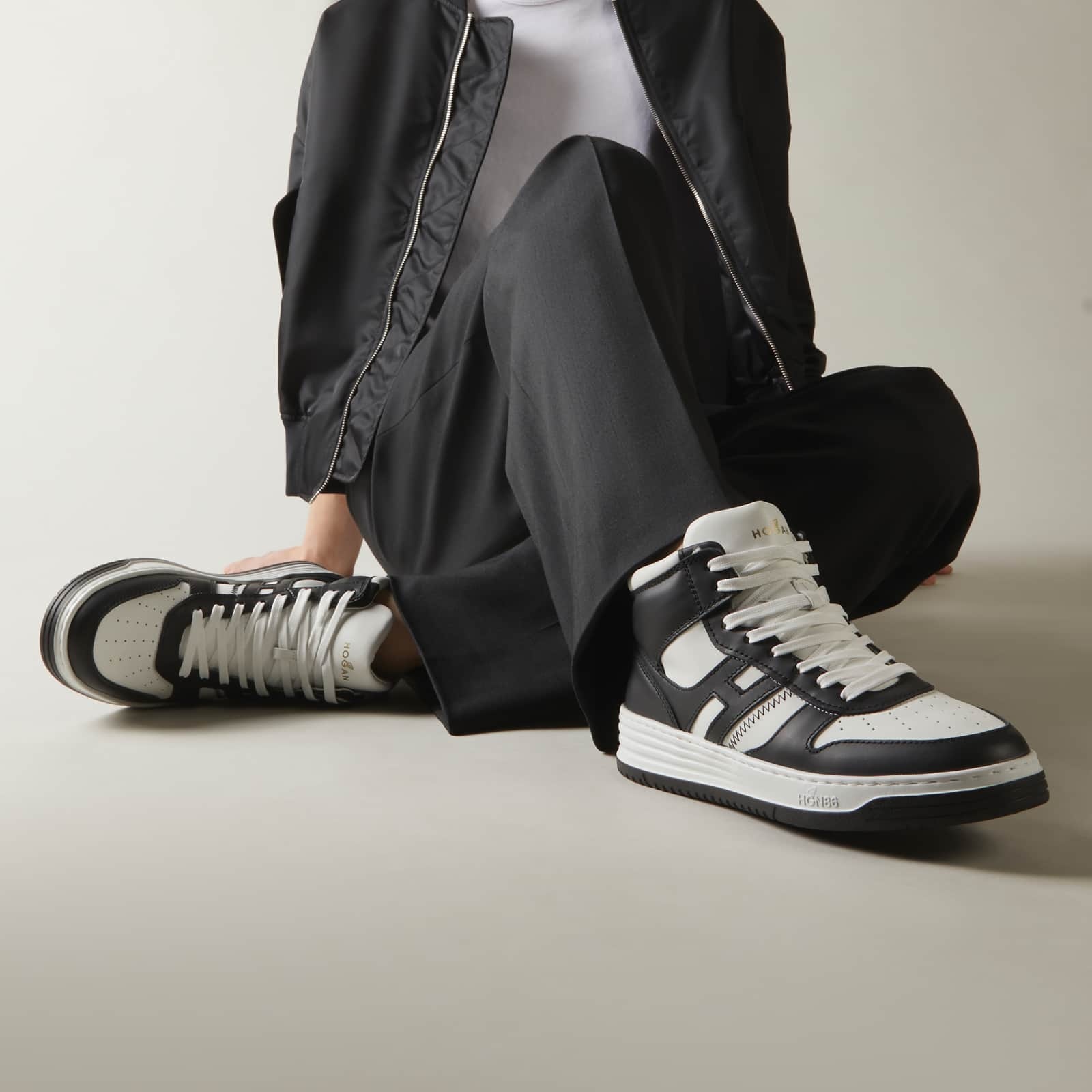 Hogan High-top Sneakers With Zigzag Stitch Detail In Black