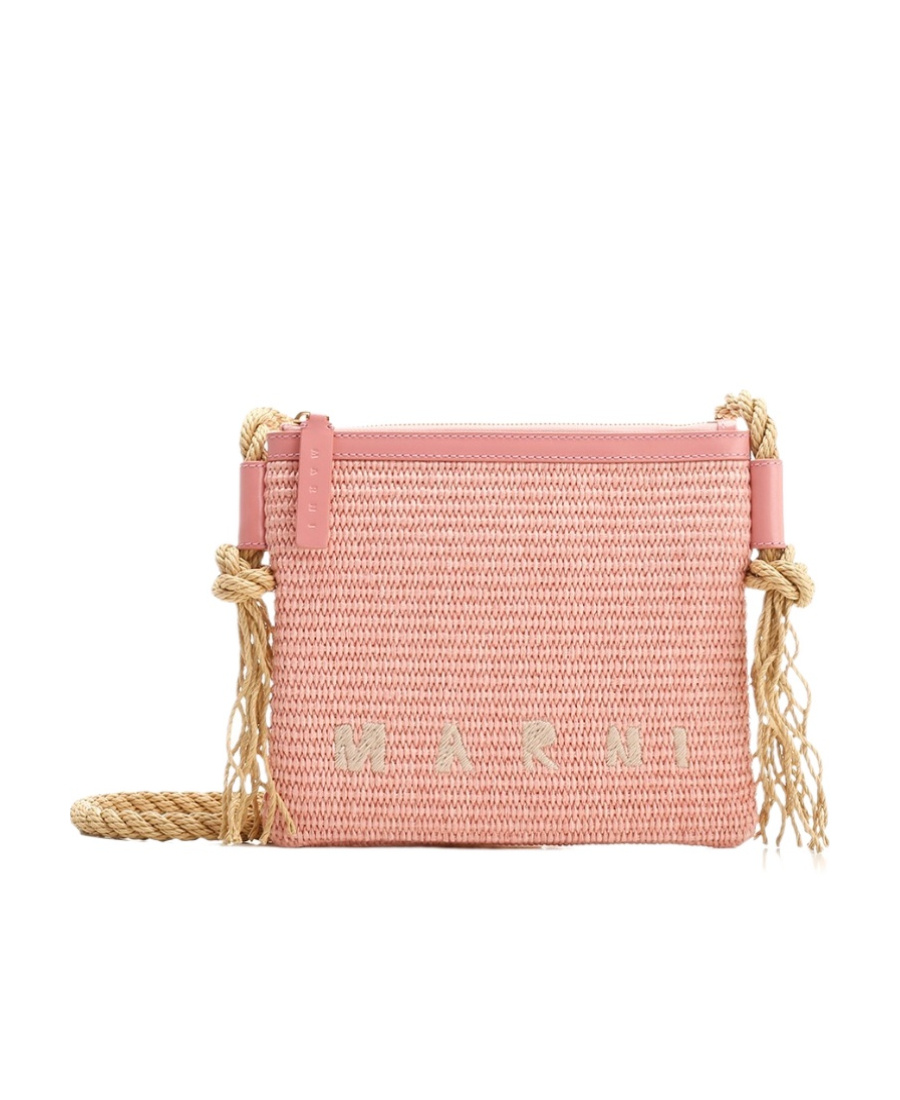 Marni Marcel Summer Raffia Crossbody Bag In Pink