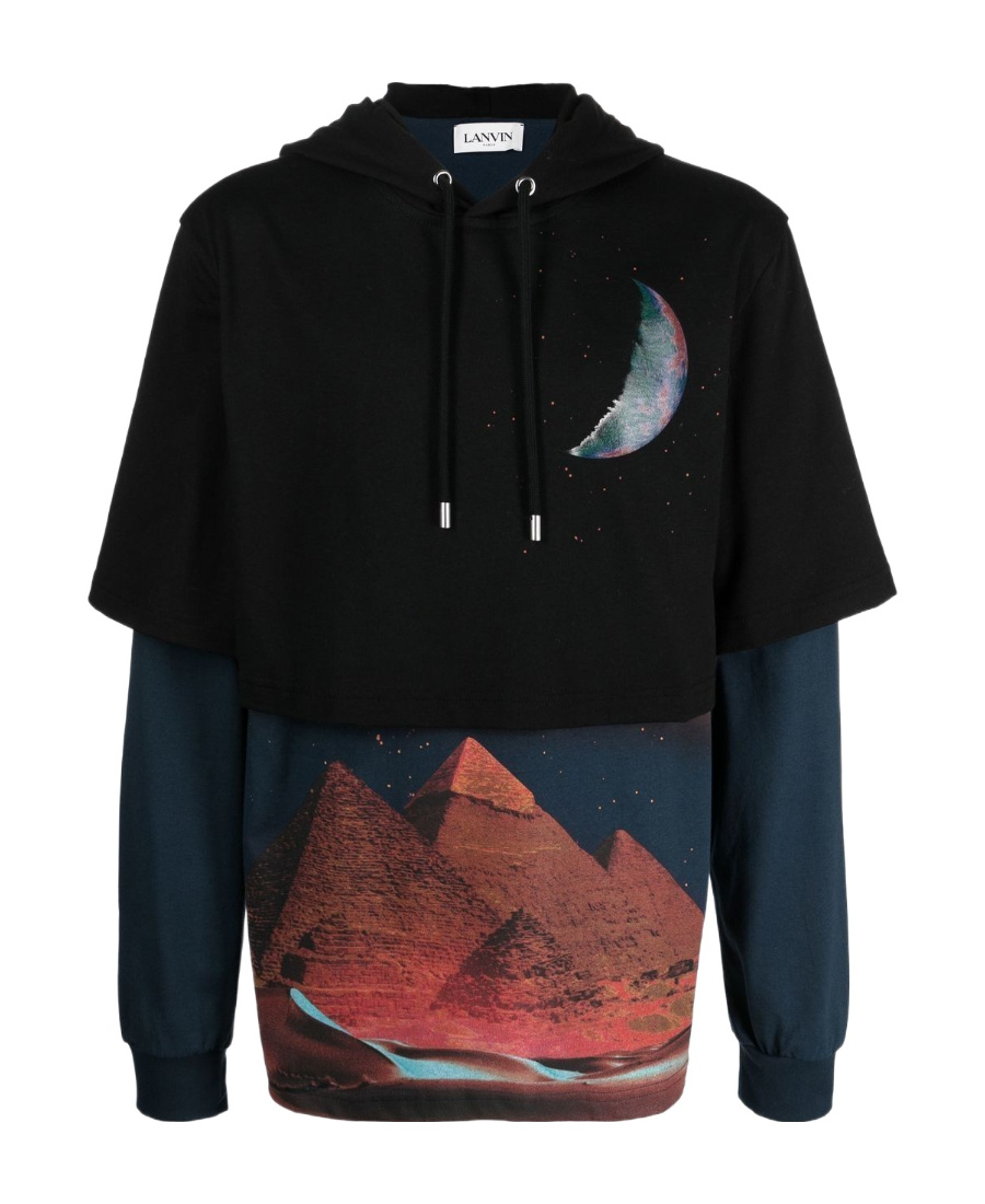 Lanvin Sci-fi Print Layered Hoodie In Black